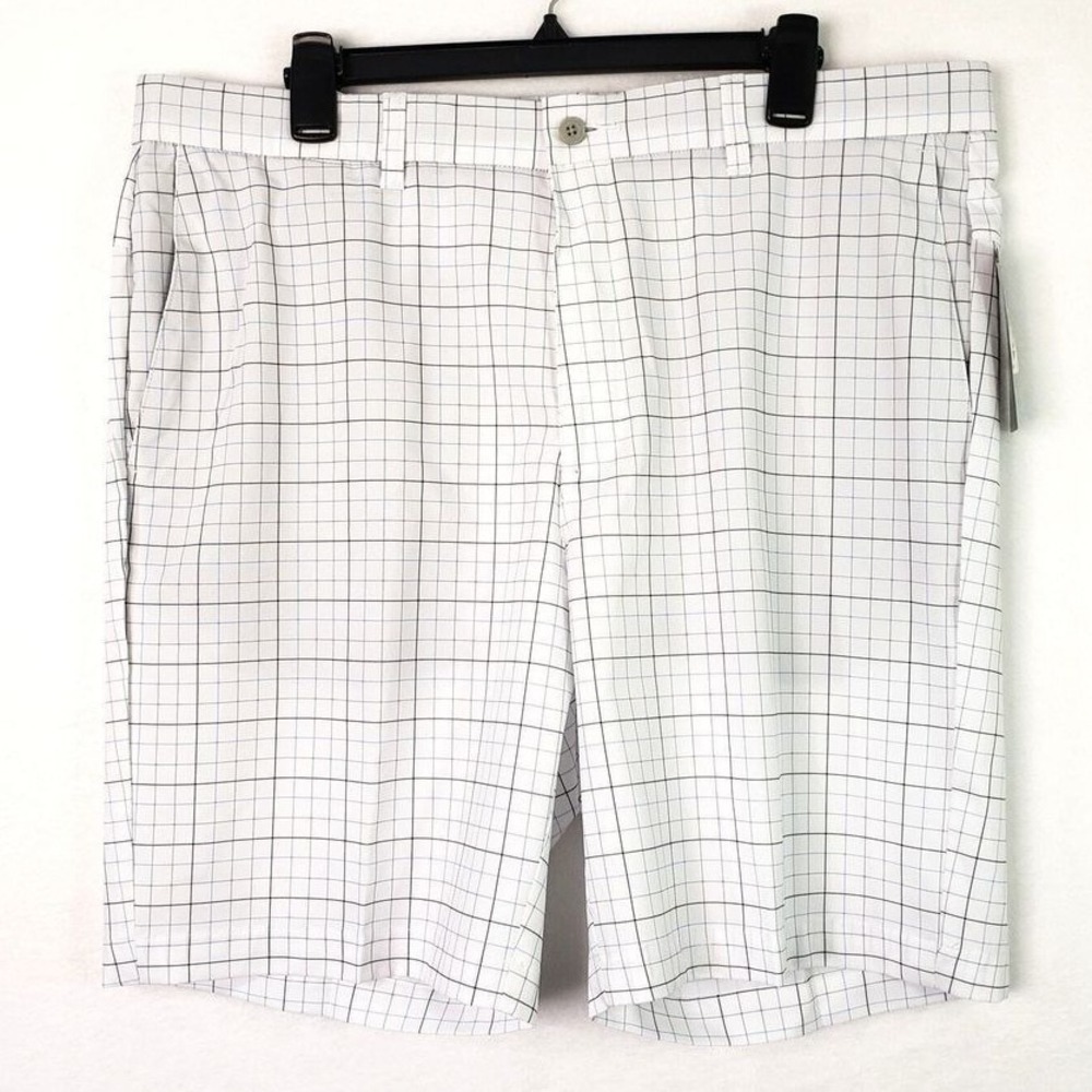 PGA Tour Mens 38 Bright White Plaid Golf Shorts Active‎ Waistband Sporty NWT